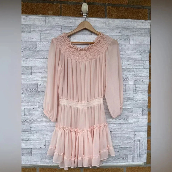 Misa los angeles blush off the shoulder chiffon mini dress medium - Picture 1 of 9
